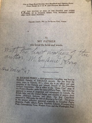 The Ryerson Poetry Chap-Books, SONG IN THE SILENCE AND OTHER POEMS
