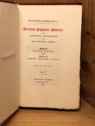 ANCIENT POPULAR POETRY FROM AUTHENTIC MANUSCRIPTS AND OLD PRINTED COPIES - Two Volumes Bound in One Book
