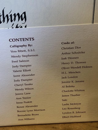 I Believe, A Portfolio of Calligraphy representing a cross-section of light-hearted, occasionally irreverent Credos From Our Time
