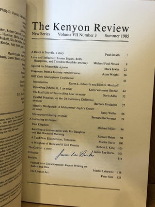 The Kenyon Review Arts & Letters, Vol VII, No 3, Summer 1985, Signed by James Lee Burke