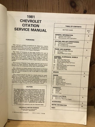 Chevrolet Citation 1981 Service Manual