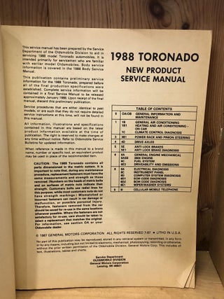 1988 Oldsmobile New Product Service Manual, Toronado