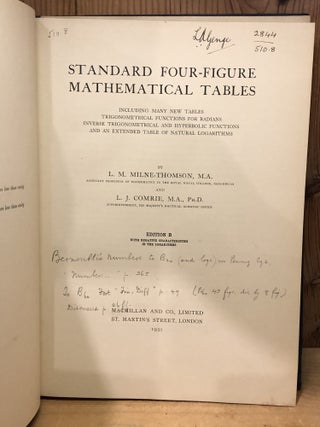 Standard Four-Figure Mathematical Tables, Edition B with Negative Characteristics in the Logarithms