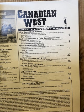 Canadian West Magazine, 3 Issues: Summer 1986, Spring 1988, Fall 1989,