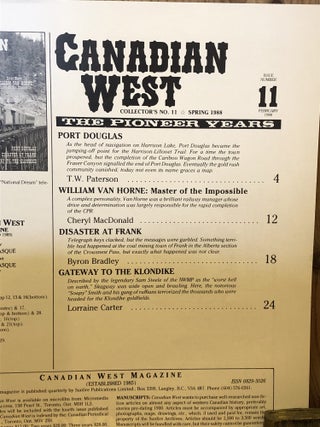 Canadian West Magazine, 3 Issues: Summer 1986, Spring 1988, Fall 1989,