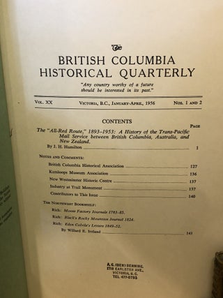 The British Columbia Historical Quarterly, January-April 1956