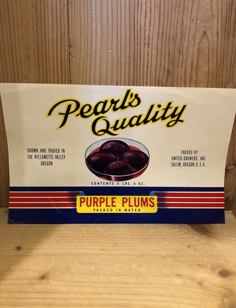 Item #509037 Vintage Fruit Box Label: Pearl's Quality Purple Plums